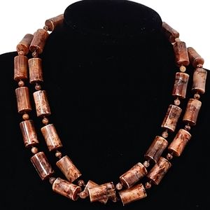 Vintage Bead Necklace Mid-Century Tortoiseshell Brown Barrel Shape Beads
